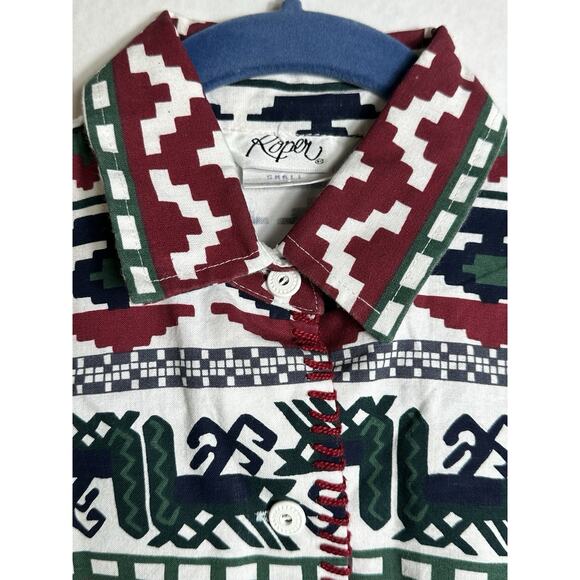 Roper Vintage Southwestern Aztec Shirt Woman Small USA Long Sleeve Cotton - Picture 6 of 11